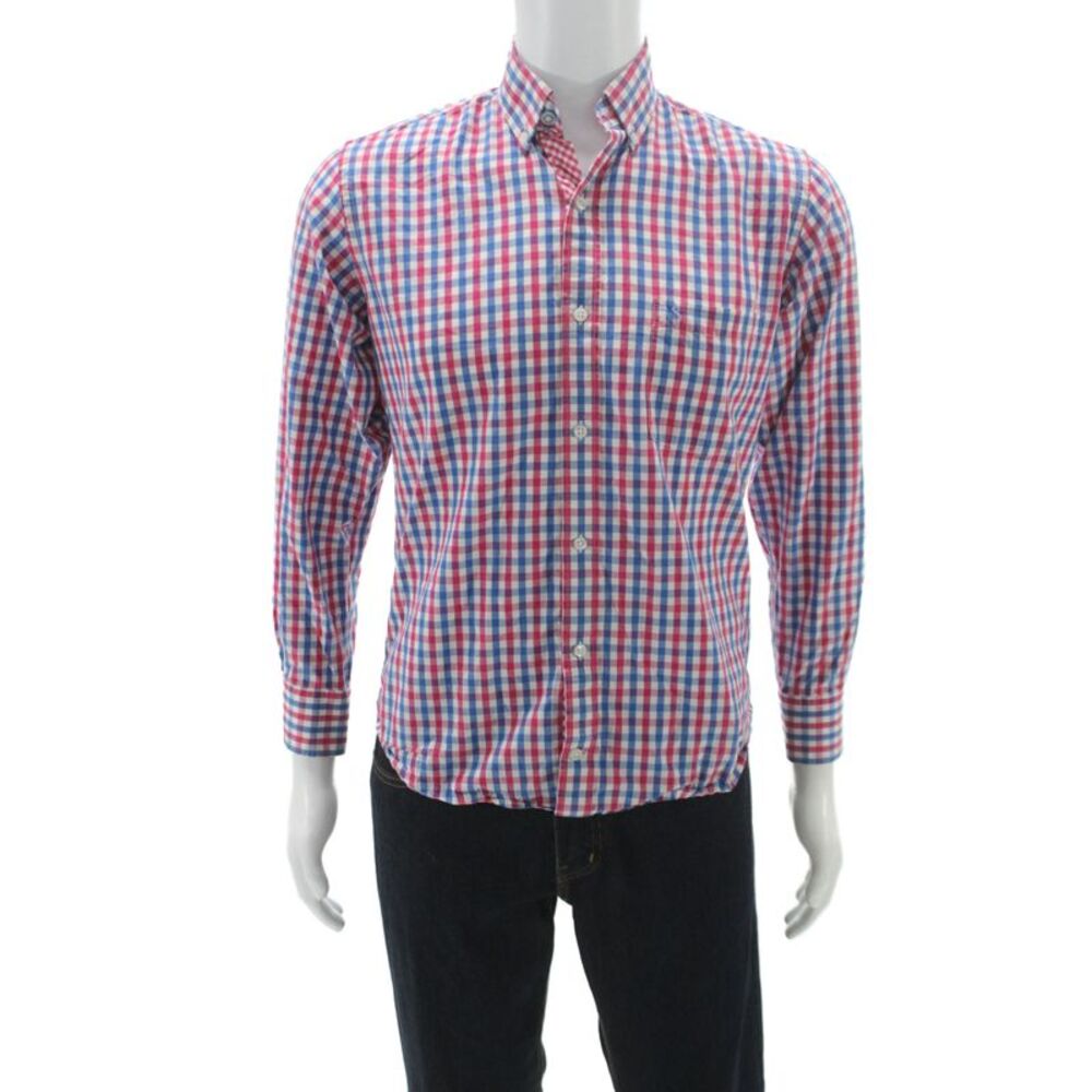 Tailorbyrd Mens Cotton Striped Button Front Shirt Red White Blue Size S